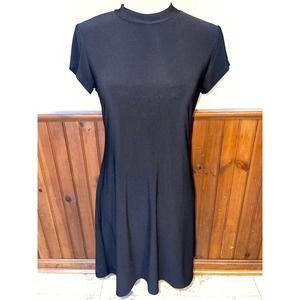 Womens Annalee + Hope Black High‎ Neck Short Sleeve Slinky Spandex Midi Dress S
